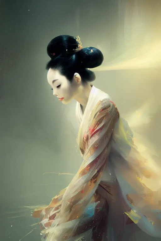 Prompt: geisha prima ballerina, gorgeous, ethereal, intricate, elegant, volumetric lighting, scenery, digital painting, highly detailed, artstation, sharp focus, illustration, concept art, ruan jia, steve mccurry