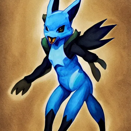 Image similar to lucario by loish, watercolor, highly detailed, artstation