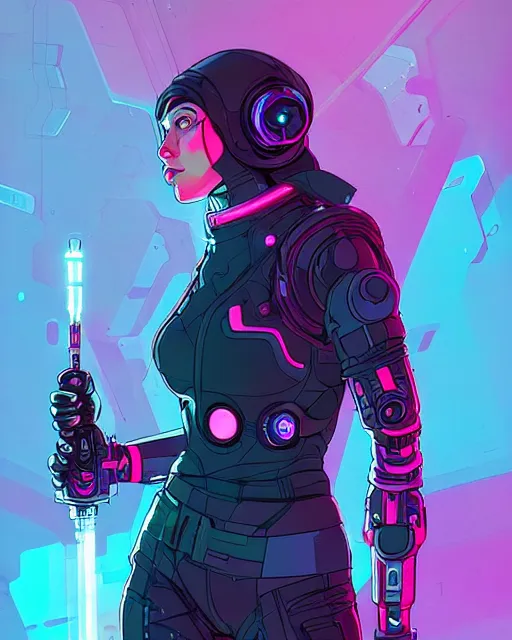 Image similar to A cybernetic witch wielding a futuristic power staff, digital apex legends illustration portrait, gorgeous lighting, wide angle action dynamic portrait, art by Josan Gonzalez, Pink and blue palette, high contrast,