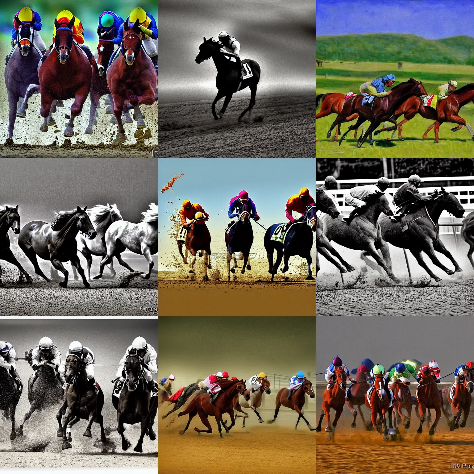 Prompt: Horse race by by Ivo Pannaggi