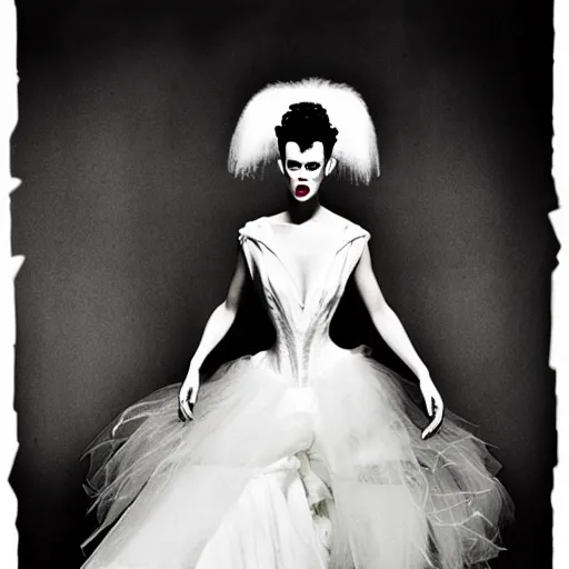 Prompt: bride of frankenstein, steven meisel photography