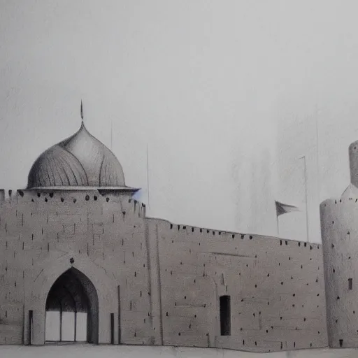 Prompt: Erbil citadel, detailed charcoal sketch, realistic, incredibly detailed