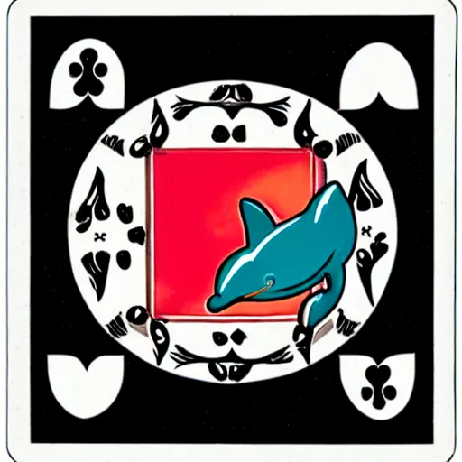 Prompt: a dolphin playing cards