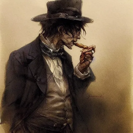 Image similar to ( ( ( ( ( van helping lighting a cigar, gothic, dark. muted colors. ) ) ) ) ) by jean - baptiste monge!!!!!!!!!!!!!!!!!!!!!!!!!!!