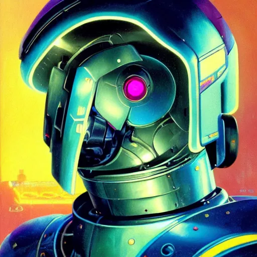 Image similar to a dark and colorful close - up side profile portrait of a sci - fi mecha robot with led lights glowing fog in the background. highly detailed science fiction painting by norman rockwell, frank frazetta, and syd mead. rich colors, high contrast, gloomy atmosphere, dark background. trending on artstation