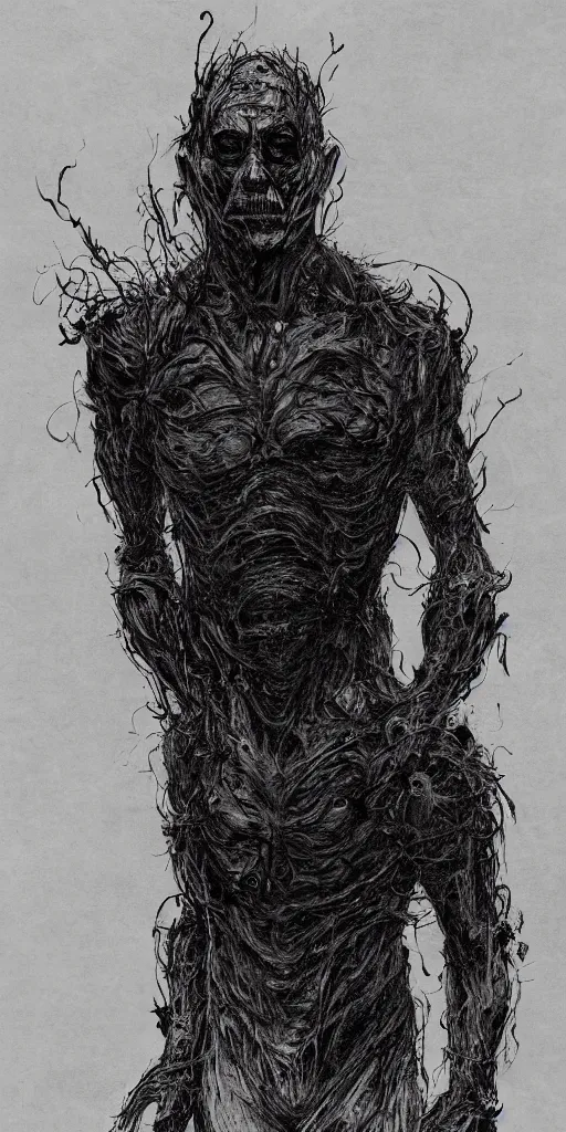 Prompt: concept art of a evil man with his body covered in burns, with black smoke coming out of his hands, full body, dark colors, sinister atmosphere, dramatic lighting, cinematic, establishing shot, extremely high detail, photo realistic, cinematic lighting, pen and ink, intricate line drawings, by Yoshitaka Amano, Ruan Jia, Kentaro Miura, Artgerm, post processed, concept art, artstation, matte painting, style by eddie mendoza, raphael lacoste, alex ross,