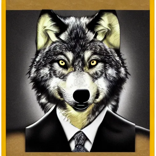 Image similar to retarded wolf portrait, obama poster style