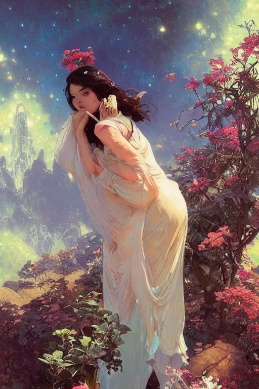 Image similar to 🌌🧚🏽‍♀️ ::3, by Stanley Artgerm Lau, greg rutkowski, thomas kindkade, alphonse mucha, loish, norman Rockwell,