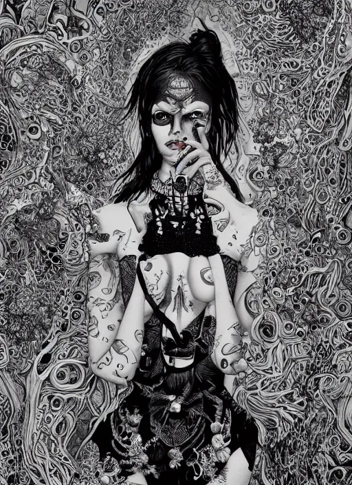 Image similar to Goth goddess painting by Dan Hillier, trending on artstation, artstationHD, artstationHQ, 4k, 8k