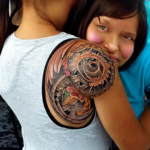 Image similar to a woman with an intricate tattoo of her 9 year old daughter