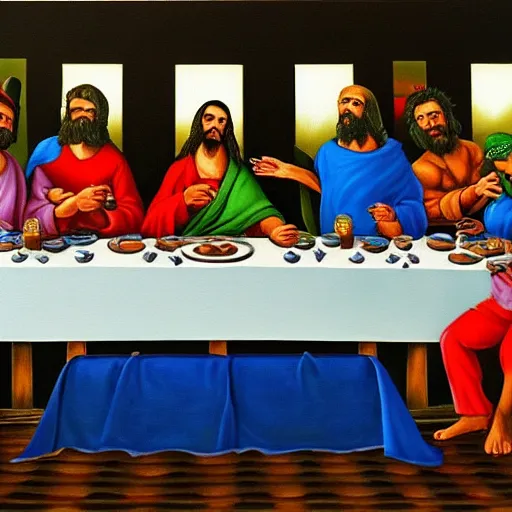 realistic painting of the last supper with ninja | Stable Diffusion ...