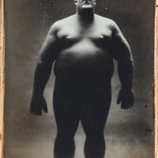 Prompt: blurry tintype photo of King Kong Bundy the wrestler