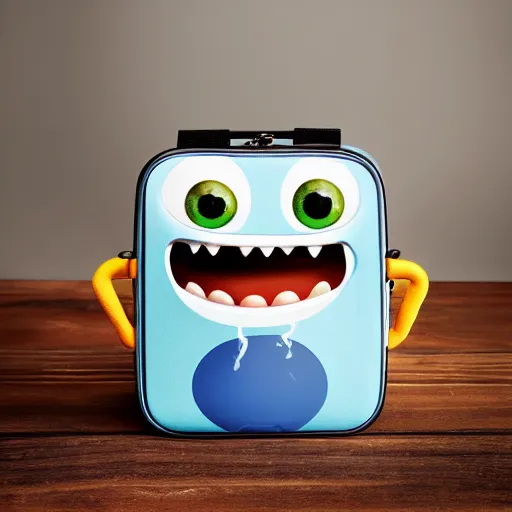 Image similar to cute monster in a lunch box by pixar, product photography, centered, studio lightning