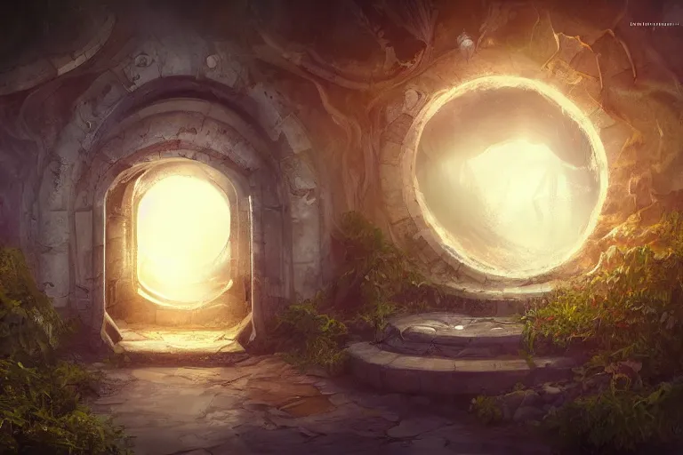 Image similar to concept art, wall with a portal to another world, beautiful, artstation, centered