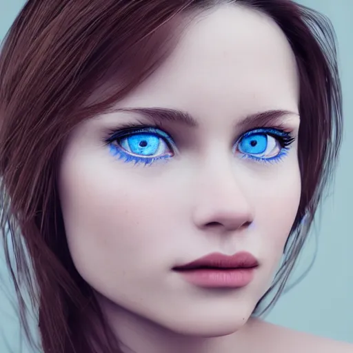Image similar to wonderful russian girl with blue eyes and brown long hair, portrait, 8k, photorealistic