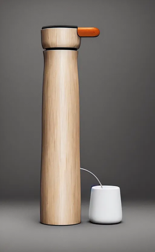 Image similar to a stylish handheld electric beverage mixer ; natural materials ; industrial design ; behance ; le manoosh ; pinterest ; if design award ; reddot design award