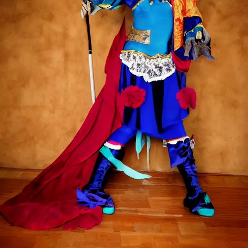 Image similar to full body photo beautiful jester rogue, award-winning photo