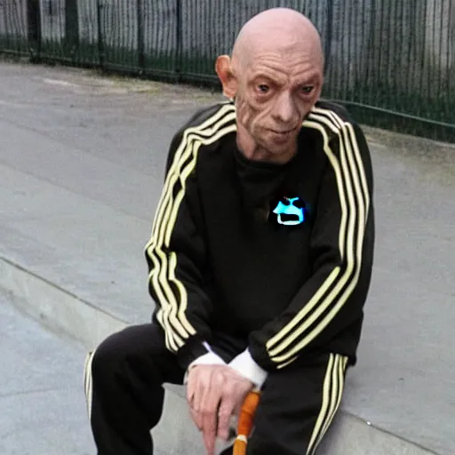 Image similar to gollum smokes cig in adidas tracksuit