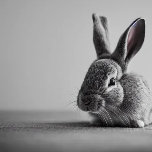 Prompt: a shallow depth of field, soft light, portrait of a grey rabbit