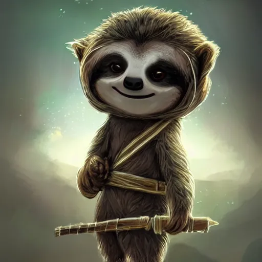 Image similar to a cute sloth dressed in a shinobi outfit, digital art by łukasz piskorz and patrick mcenvoy and michael komarck, intricate, highly detailed, artstation, concept art, smooth, sharp focus photo centered