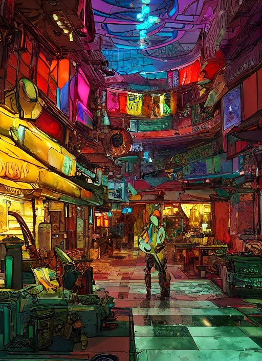 Image similar to bazaar zouk oriantal full color sky shine place mosquet painting digital illustration hdr stylized digital illustration video game icon global illumination ray tracing advanced technology that looks like it is from borderlands and by feng zhu and loish and laurie greasley, victo ngai, andreas rocha, john harris