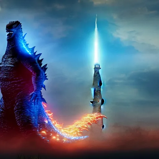 Image similar to godzilla near taj mahal, majestic, breathtaking, film still from godzilla king of monsters, 8 k, unreal engine 5 rendering, hyper realistic, global illumination, radiant lighting, clear image