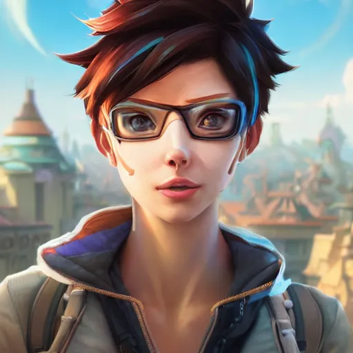 portrait of Tracer from Overwatch, centered, face, Stable Diffusion