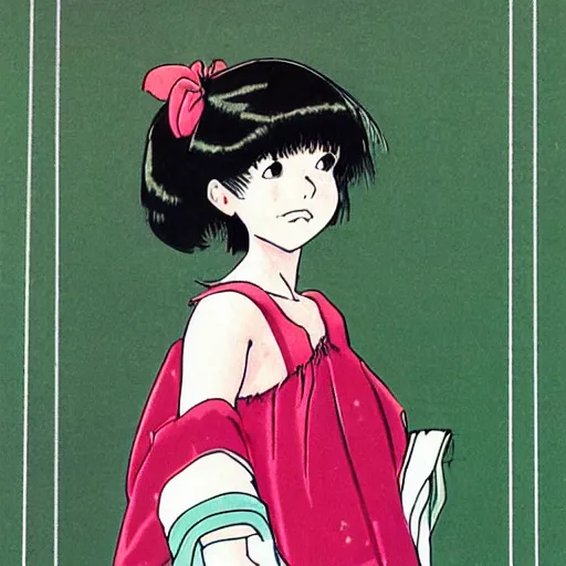 Image similar to a vintage portrait of a girl made by rumiko takahashi ( 1 9 9 0 )