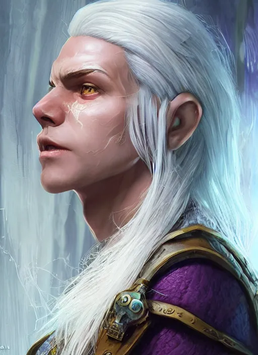 Image similar to human white hair young, ultra detailed fantasy, dndbeyond, bright, colourful, realistic, dnd character portrait, full body, pathfinder, pinterest, art by ralph horsley, dnd, rpg, lotr game design fanart by concept art, behance hd, artstation, deviantart, hdr render in unreal engine 5