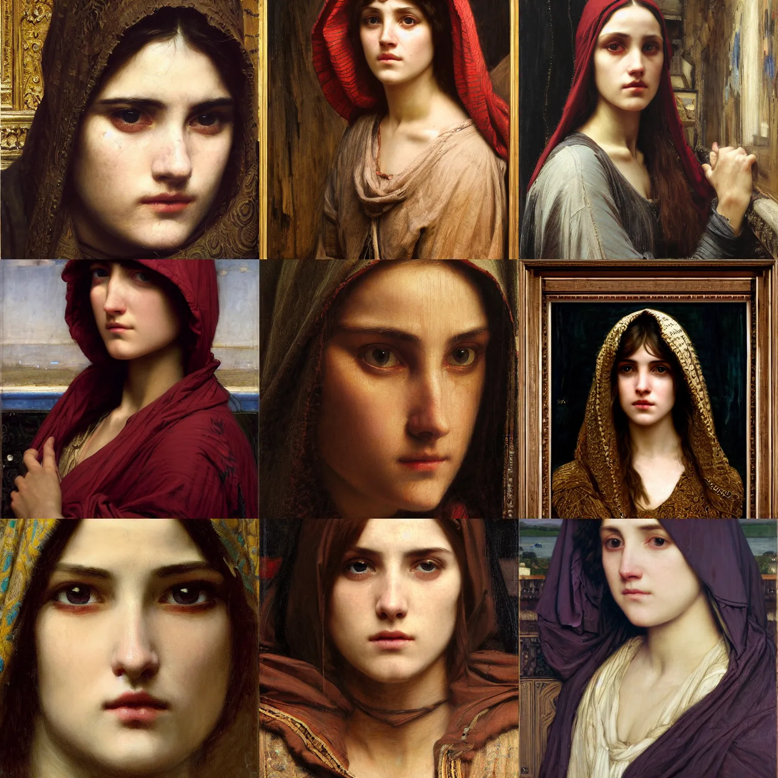 Prompt: hooded eyelids intricate portrait by john william waterhouse and Edwin Longsden Long and Theodore Ralli and Nasreddine Dinet, oil on canvas. Cinematic, hyper realism, dramatic lighting, high detail 8k