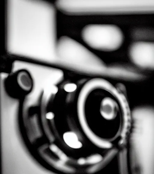 Image similar to night lowlight backlit hd detailed cinematic photo 35mm Leica Zeiss Robocop tired angry retro machine parts monochrome Closeup portrait