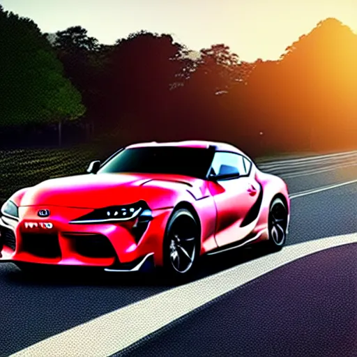Image similar to a car toyota supra mark 3 A70 in middle of road, yokohama prefecture, city sunset night, cinematic color, photorealistic, highly detailed
