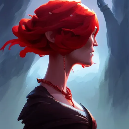 Image similar to beautiful female mage with red hair, keira knightley, black clothing, dark feathered wings, intricate, highly detailed face, cory behance hd by jesper ejsing, by rhads, makoto shinkai and lois van baarle, ilya kuvshinov, rossdraws global illumination