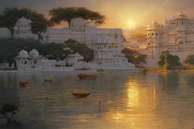 Prompt: painting of Udaipur, art by artgerm and greg rutkowski and magali villeneuve