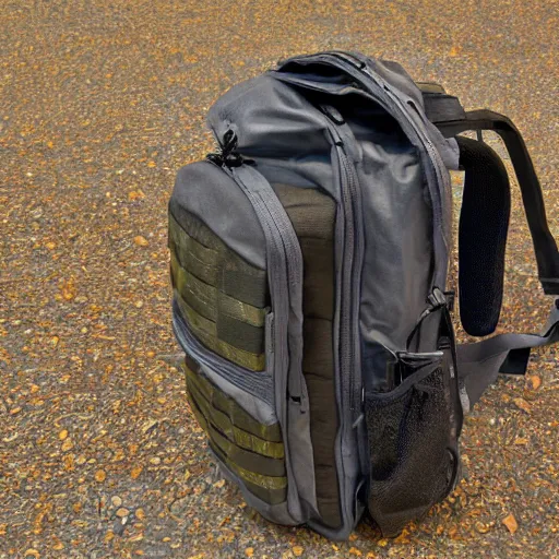Image similar to a backpack with a rifle barrel sticking out of the top. photo taken by a 2,2mm lens, the lens has dust on it.