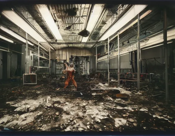 Image similar to kodak portra 4 0 0, wetplate, 8 k, shot of a highly detailed helium medium size room with figure film still 1 9 9 2 industrial chaos terror