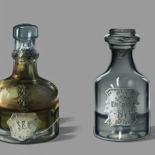 Prompt: a potion bottle, made by Stanley Artgerm Lau, WLOP, Rossdraws, ArtStation, CGSociety, concept art, cgsociety, octane render, trending on artstation, artstationHD, artstationHQ, unreal engine, 4k, 8k,