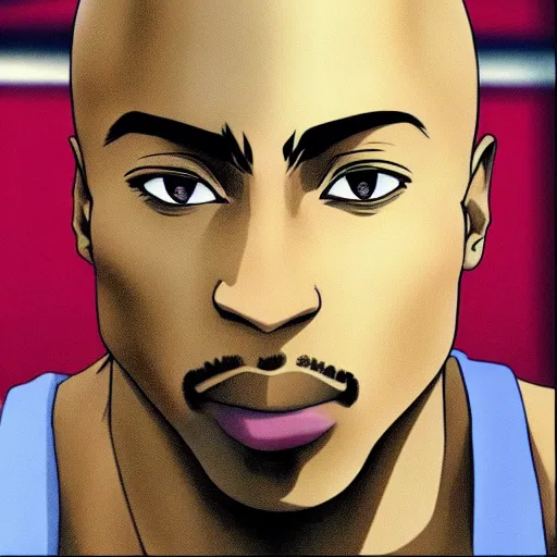 Image similar to Tupac Shakur, screenshot from a 2012s anime, anime