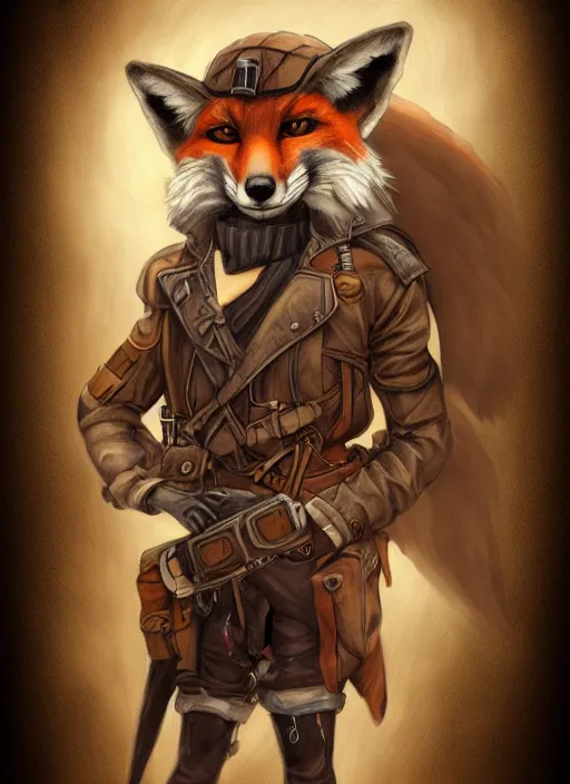 Image similar to dieselpunk fox, fantasy, art station, dramatic, concept art, portrait