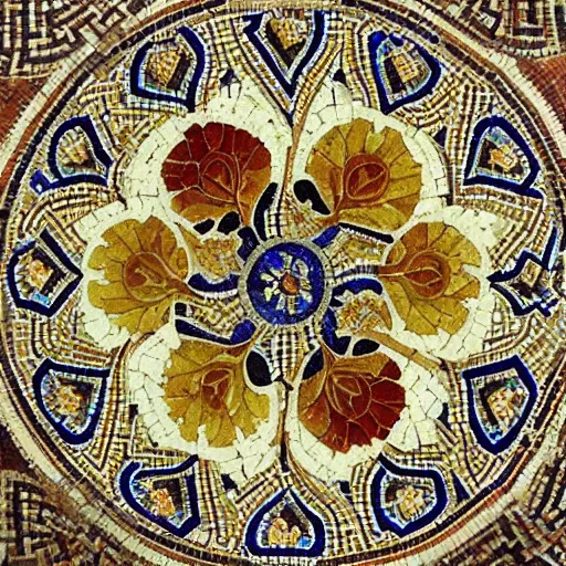 Prompt: a beautiful roman mosaic of a fractal rose, circa 1 0 0 ad, rome