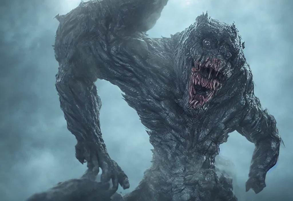 Prompt: vfx film closeup, monster creature by aaron sims, low - key lighting award winning photography arri alexa cinematography, hyper real photorealistic cinematic beautiful, atmospheric