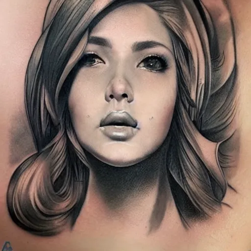 Image similar to tattoo design, beautiful portrait of a girl looking up and to the right by artgerm, artgerm