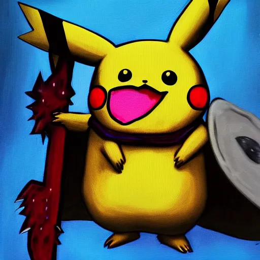 Prompt: pikachu as a bloodborne boss using oil painting