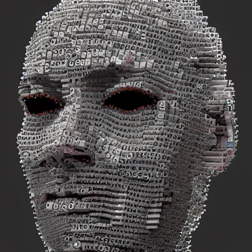 Prompt: a human face made bits and bytes, detailed, creepy, scary