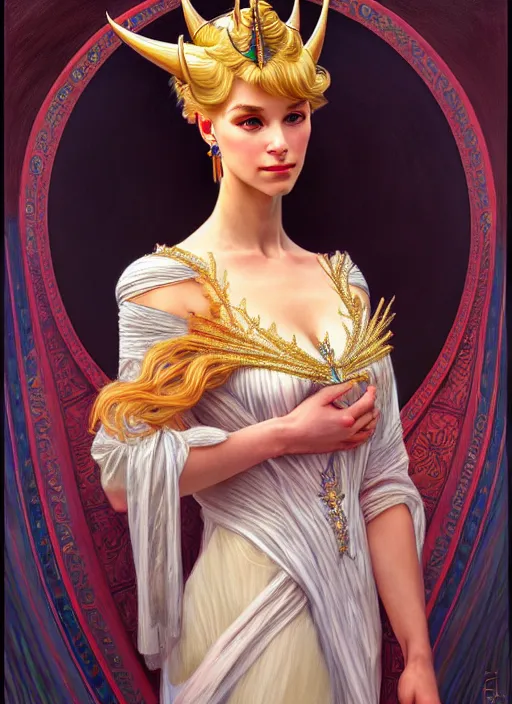 Prompt: oil portrait of princess celestia, intricate, elegant, highly detailed, lighting, painting, artstation, smooth, illustration, art by greg rutowski and alphonse mucha