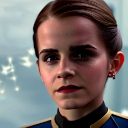 Prompt: Emma Watson in Star Trek, XF IQ4, f/1.4, ISO 200, 1/160s, 8K, Sense of Depth, color and contrast corrected, AI enhanced, Dolby Vision, symmetrical balance, in-frame