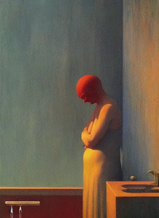 Prompt: water faucet dripping Edward Hopper, Zdzislaw Beksinski highly detailed