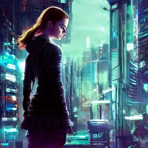 Image similar to emma watson and sadie sink in cyberpunk style digital art very detailed 4 k detailed super realistic