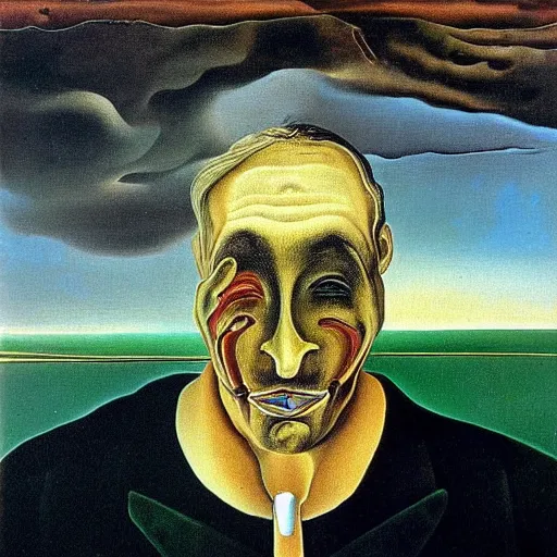 Prompt: surrealist painting of a man with a melting head, salvador dali