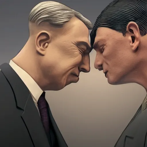 Image similar to benjamin netanyahu kissing tommy shelby, photorealistic, detailed